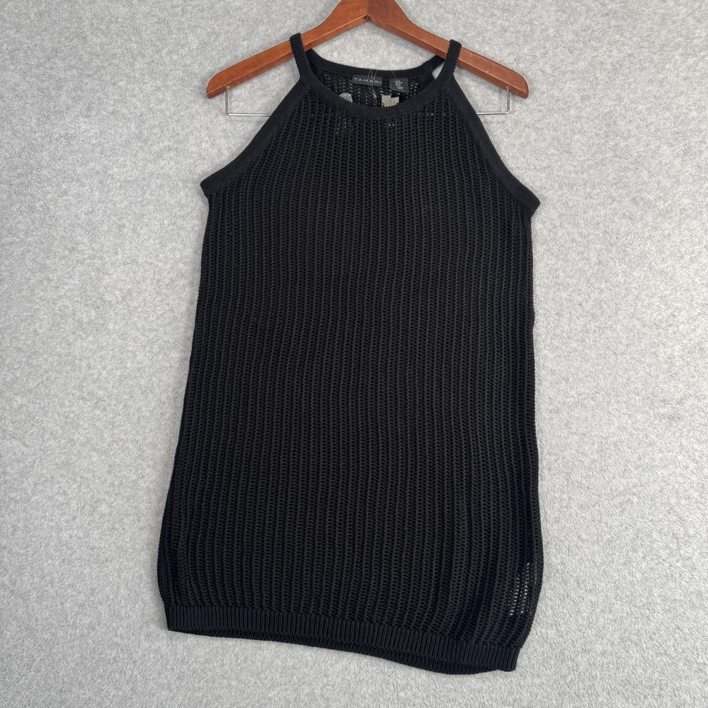 Tahari Open Knit Beach Cover‎ Up Dress Womens M Black Cotton Blend Halter